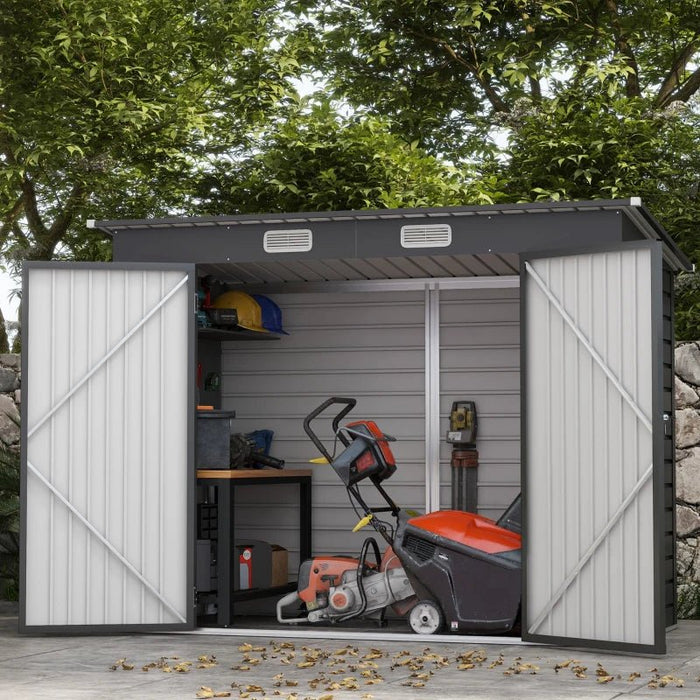 3.7 x 7.9ft Galvanised Steel Shed, with Latched Door and Padlock /Grey