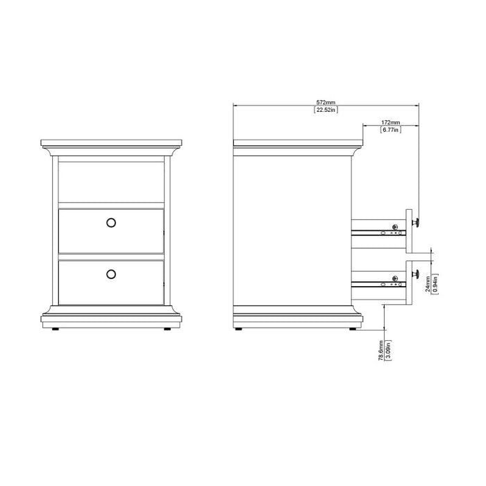 Bedside Drawers By Paris Set Of 2 In White - side measurements image 