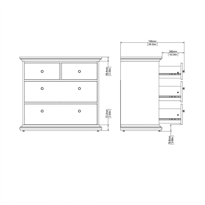 Paris 4-Drawer Chest: Stylish Storage Solution-measurements image