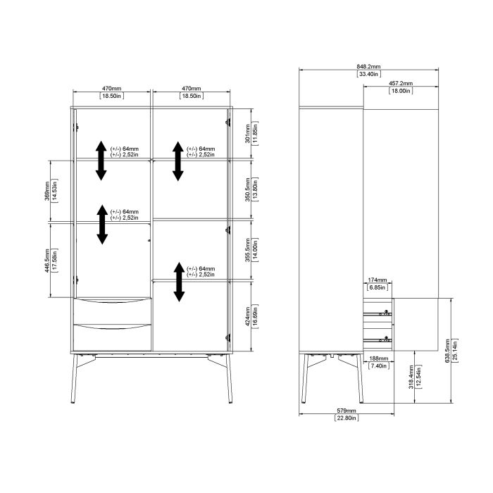 Modern Fur China Cabinet 1 Solid Door, 1 Glass Door, 2 Drawers room display image measurements image 