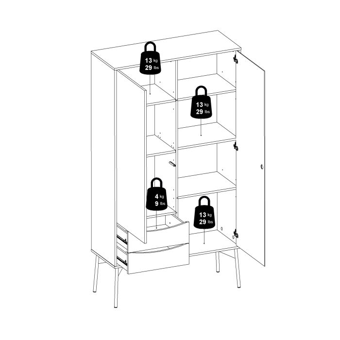 Modern Fur China Cabinet 1 Solid Door, 1 Glass Door, 2 Drawers