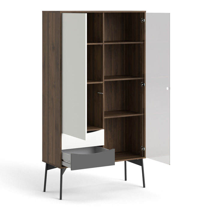 Modern Fur China Cabinet 1 Solid Door, 1 Glass Door, 2 Drawers white grey walnut open drawer image 