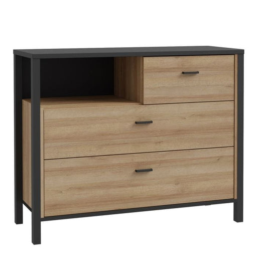 High Rock Chest of 3 Drawers Matt Black/Riviera Oak Storage Solution-left image