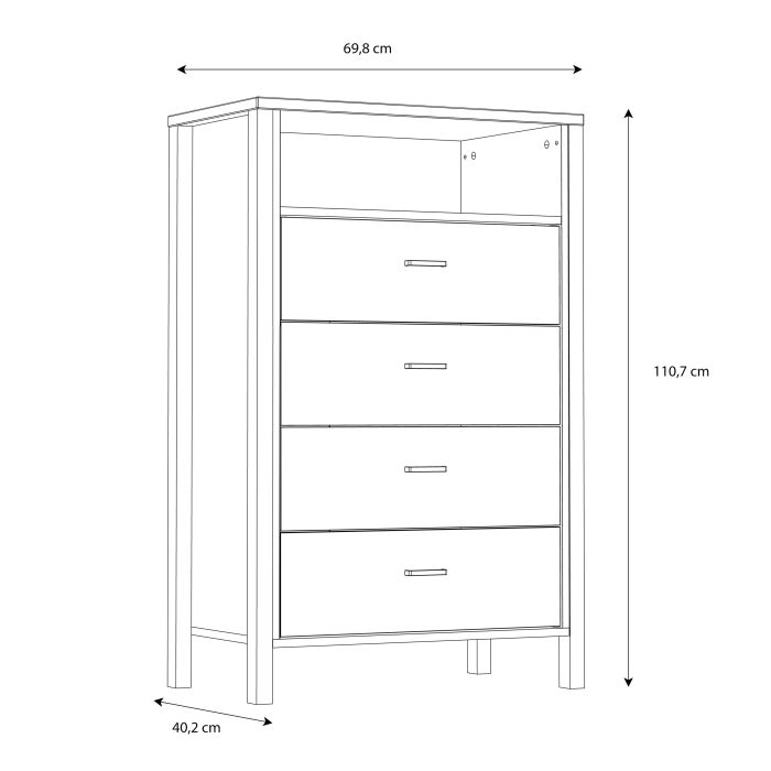 The Riviera Oak 4-Drawer Chest by High Rock/Matt Black: Stylish Storage Option-measurements image