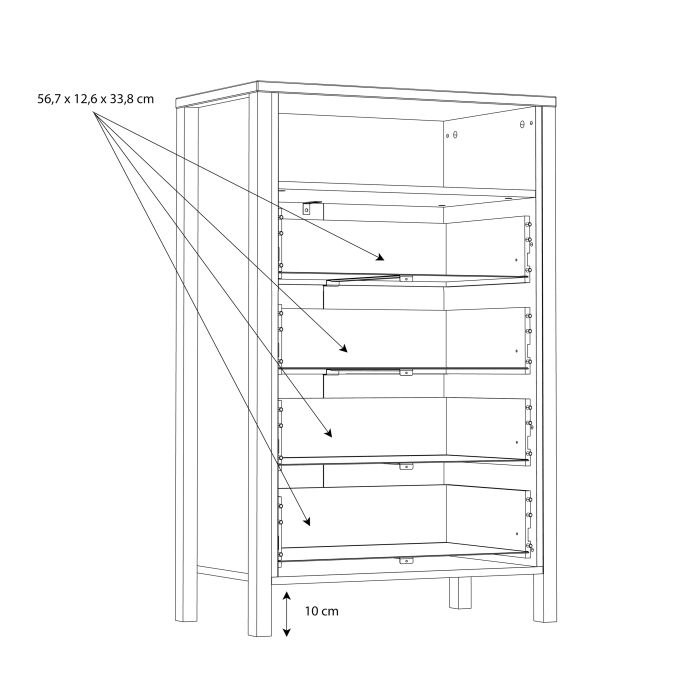 The Riviera Oak 4-Drawer Chest by High Rock/Matt Black: Stylish Storage Option-measurements image