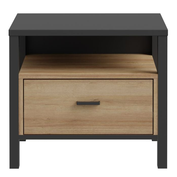 High Rock Riviera Oak Bedside in Matt Black front image 