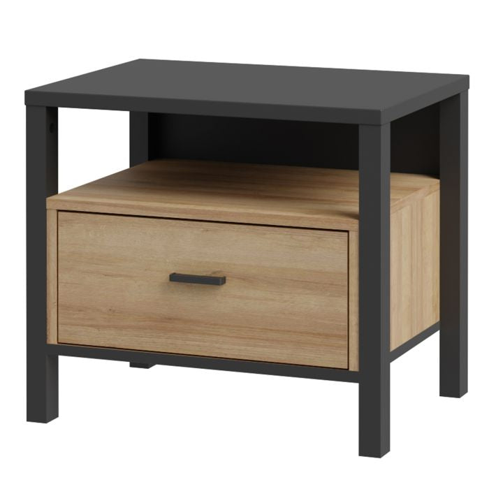 High Rock Riviera Oak Bedside in Matt Black Side Image 