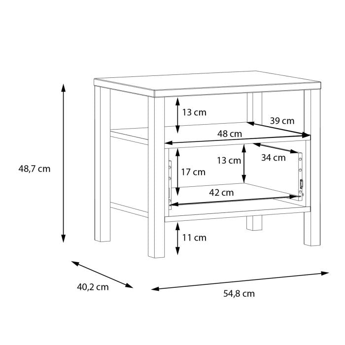 High Rock Riviera Oak Bedside in Matt Black Measurement Image 