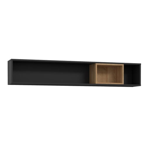 High Rock Riviera Oak Wall Shelf in Matt Black Front Image