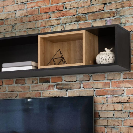 High Rock Riviera Oak Wall Shelf in Matt Black Close Image