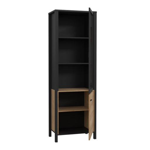 Riviera Oak High Wide Display Cabinet In Matt Black Front side image 