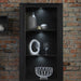 Riviera Oak High Wide Display Cabinet In Matt Black close up with lighting image 