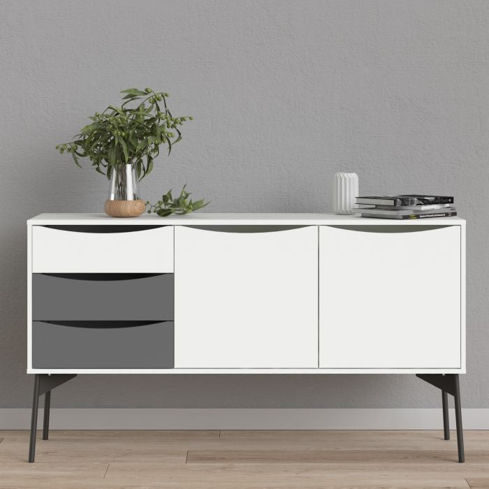 Side Cabinet 2 Door 3 Drawer By Fur In Grey And White