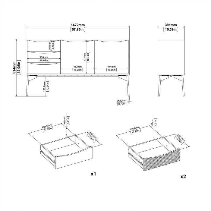 Side Cabinet 2 Door 3 Drawer By Fur In Grey And White