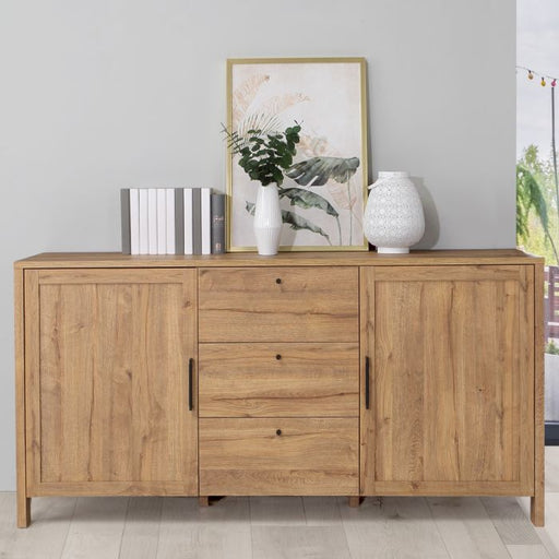 Multi Brun Sideboard Cupboard: 3-Drawer 2-Door Storage in Waterford Oak-front image