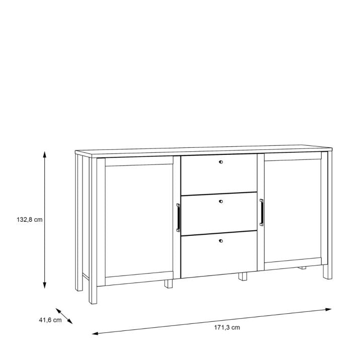 Multi Brun Sideboard Cupboard: 3-Drawer 2-Door Storage in Waterford Oak-measurement image