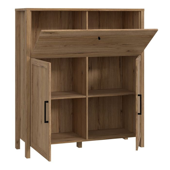 Multi Brun High Chest in Waterford Oak Stylish Storage Solution-all drawers open front image