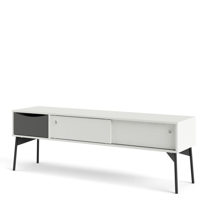 Fur TV-Unit 2 Sliding Doors 1 Drawer in Grey and White