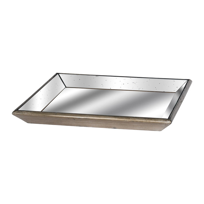Astor Distressed Mirrored Square Tray W/Wooden Detailing Lge - MILES AND BRIGGS