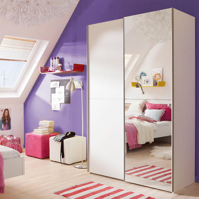 Babetta 2 Door Sliding Wardrobe in Matt White with Mirrored Door - MILES AND BRIGGS