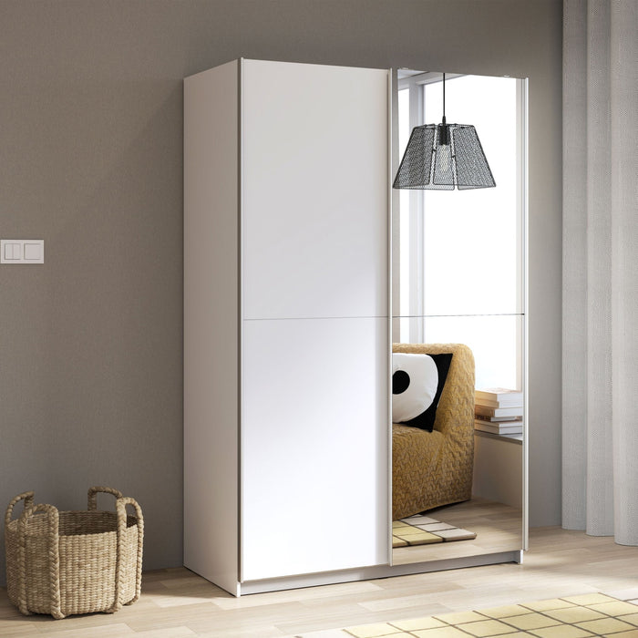 Babetta 2 Door Sliding Wardrobe in Matt White with Mirrored Door - MILES AND BRIGGS