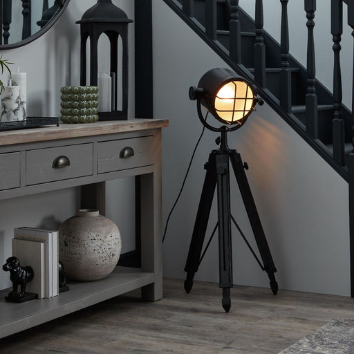 Black Industrial Spotlight Tripod Lamp - MILES AND BRIGGS