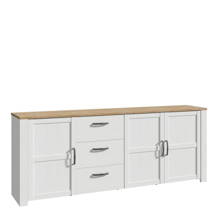 Bohol Large Storage Sideboard with 3 Doors and 3 Drawers - Riviera Oak/Navy Finish - MILES AND BRIGGS