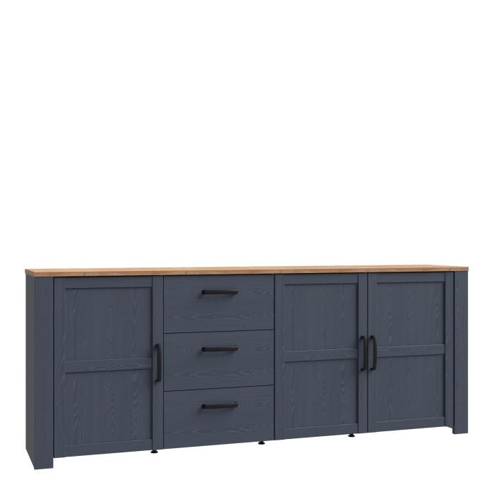 Bohol Large Storage Sideboard with 3 Doors and 3 Drawers - Riviera Oak/Navy Finish - MILES AND BRIGGS