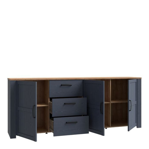 Bohol Large Storage Sideboard with 3 Doors and 3 Drawers - Riviera Oak/Navy Finish - MILES AND BRIGGS