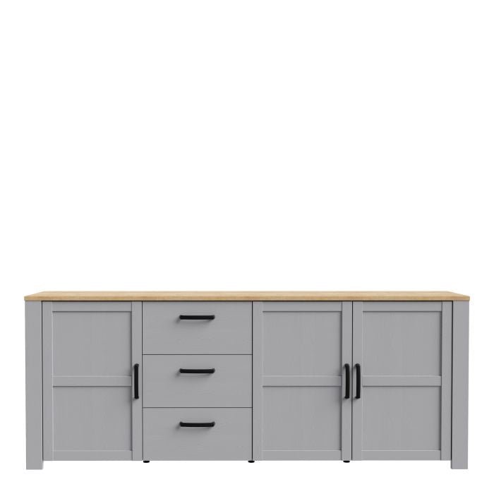 Bohol Large Storage Sideboard with 3 Doors and 3 Drawers - Riviera Oak/Navy Finish - MILES AND BRIGGS