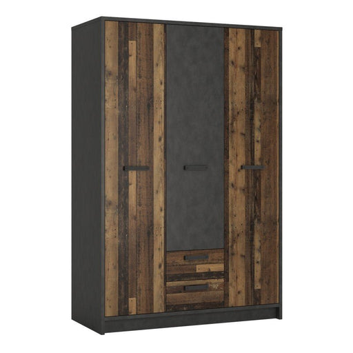 Brooklyn 3 Door Wardrobe with 2 Drawers in Walnut and Dark Matera Grey - MILES AND BRIGGS