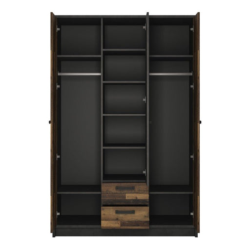 Brooklyn 3 Door Wardrobe with 2 Drawers in Walnut and Dark Matera Grey - MILES AND BRIGGS