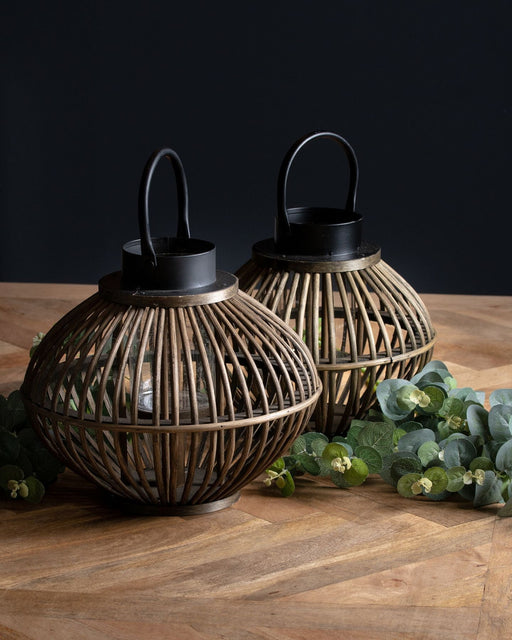Brown Bamboo Style Lantern - MILES AND BRIGGS