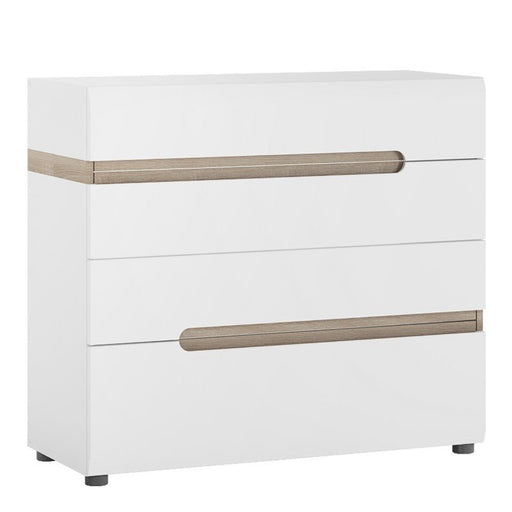 Chelsea Bedroom 4-Drawer Chest White with Truffle Oak Trim - MILES AND BRIGGS
