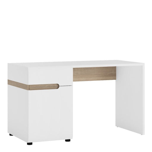 Chelsea Bedroom Desk/Dressing table in white with an Truffle Oak Trim - MILES AND BRIGGS