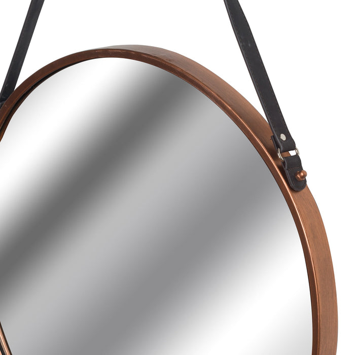 Copper Rimmed Round Hanging Wall Mirror With Black Strap - MILES AND BRIGGS