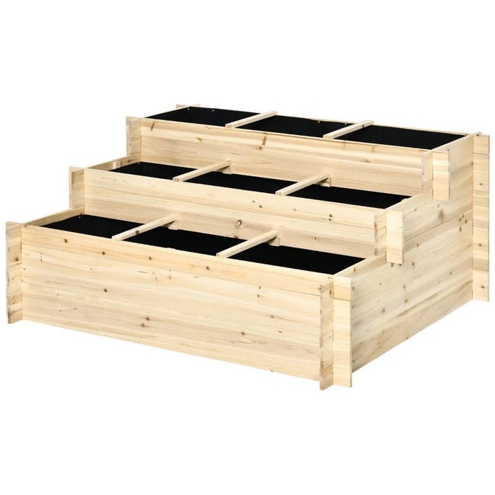 Elevated Fir Wood Garden Bed: 3 Tiers, 376L, 9 Grow Grids