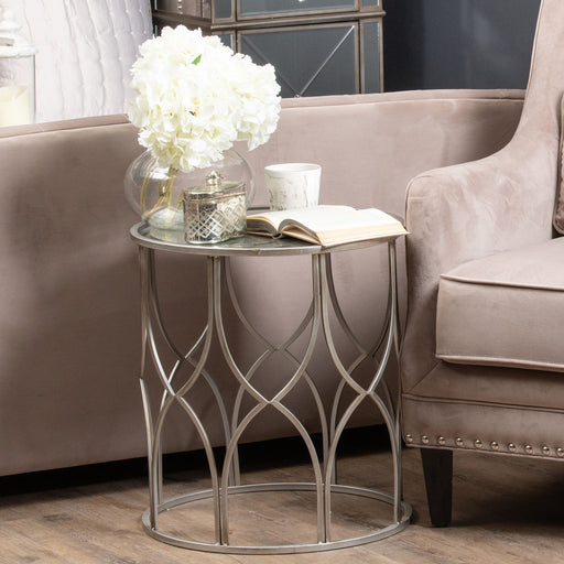 Set Of Two Lattice Detail Silver Side Table - Room Image 