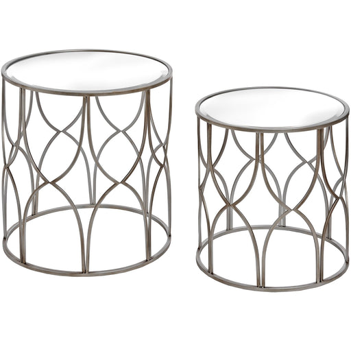 Set Of Two Lattice Detail Silver Side Table Full Set Image 