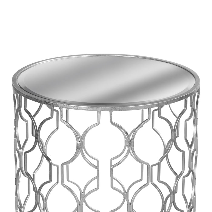 Set of Two Arabesque Silver Foil Mirrored Side Tables - close image 