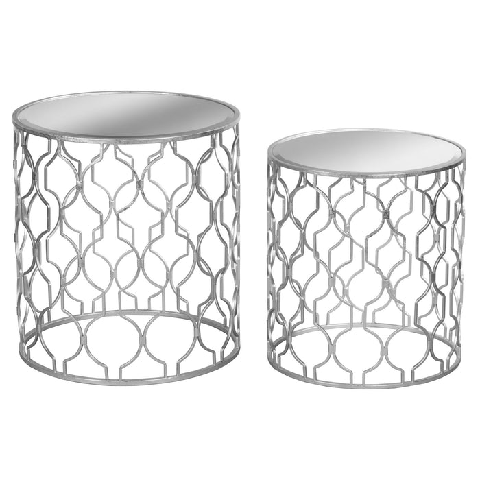 Set of Two Arabesque Silver Foil Mirrored Side Tables - full set image 