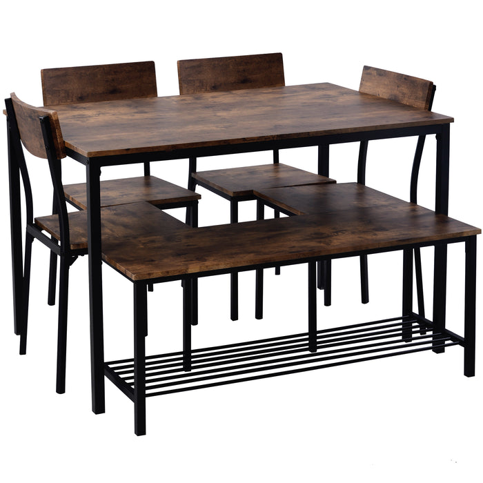 Industrial Style Large Dining Table Complete With 4 Chairs And Bench